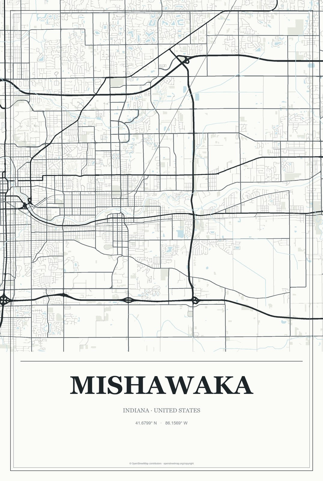Mishawaka, Indiana City Map Aluminum Sign in Gallery Air style