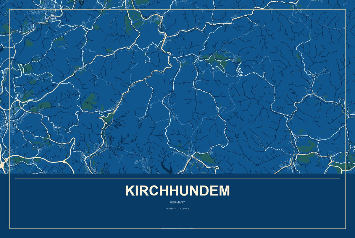 Kirchhundem, Germany City Map Aluminum Sign in Harbor Cobalt style
