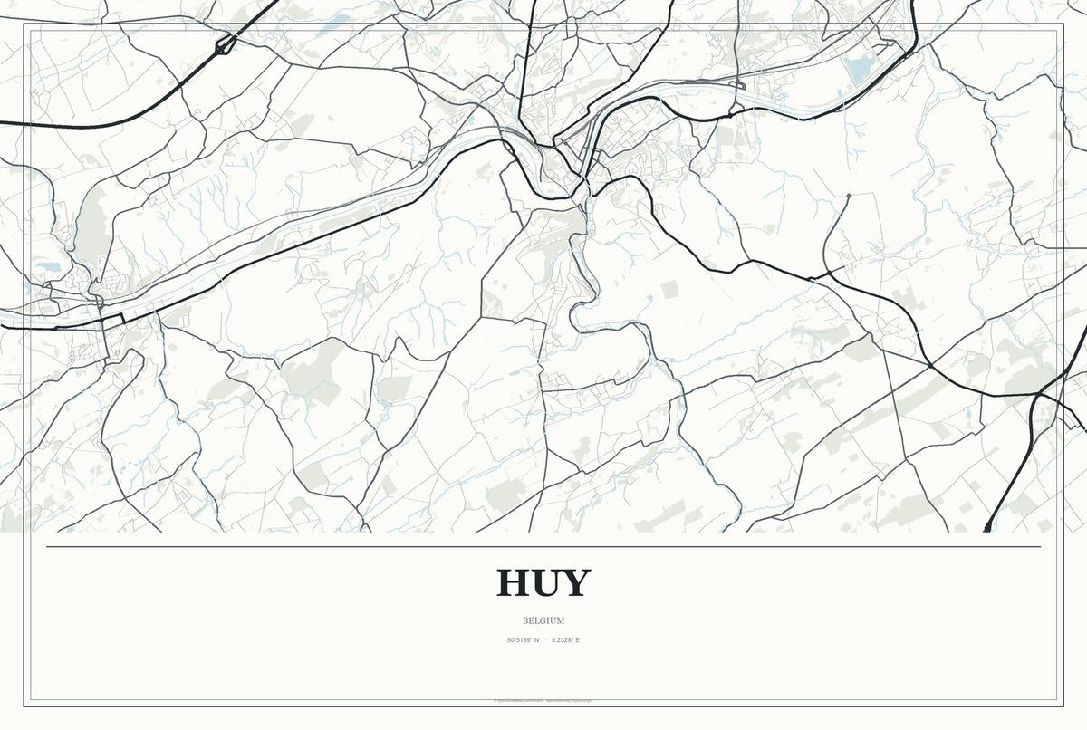 Huy, Belgium City Map Aluminum Sign in Gallery Air style
