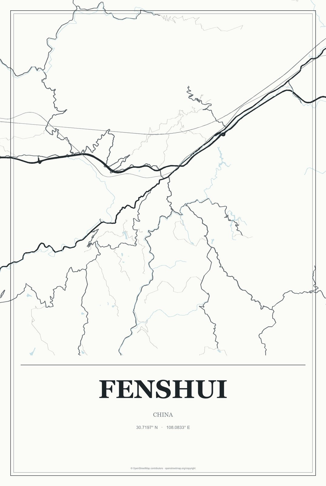 Fenshui, China City Map Aluminum Sign in Gallery Air style