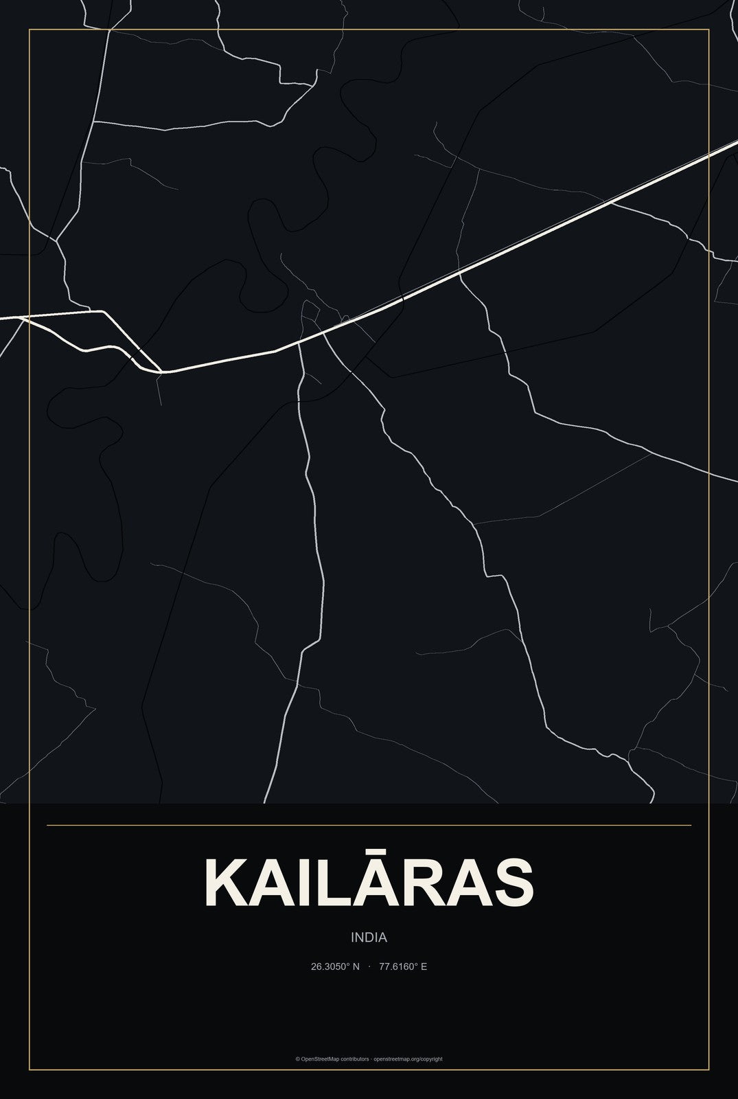 Kailāras, India City Map Aluminum Sign in Metropolitan Noir style