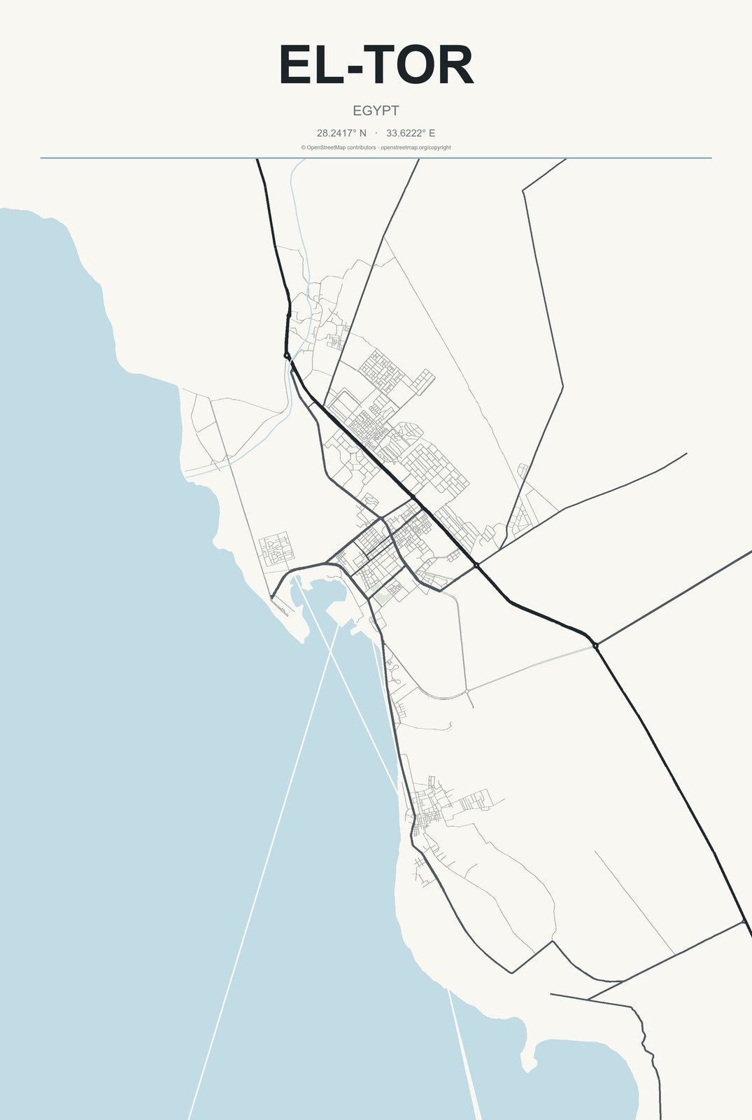 El-Tor, Egypt City Map Aluminum Sign in Headline Atlas style