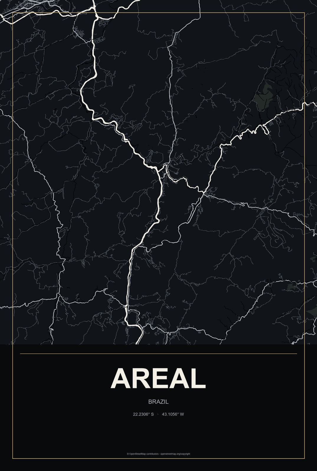 Areal, Brazil City Map Aluminum Sign in Metropolitan Noir style