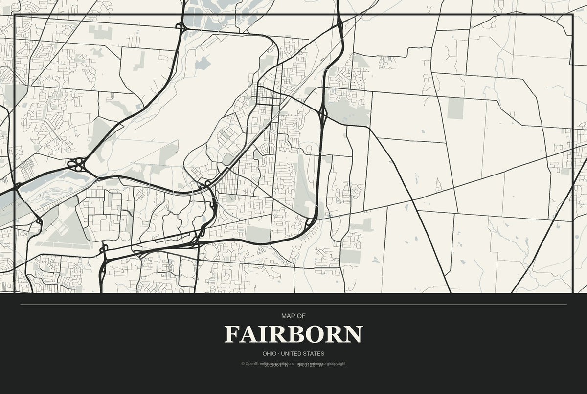 Fairborn, Ohio City Map Aluminum Sign in Museum Plaque style