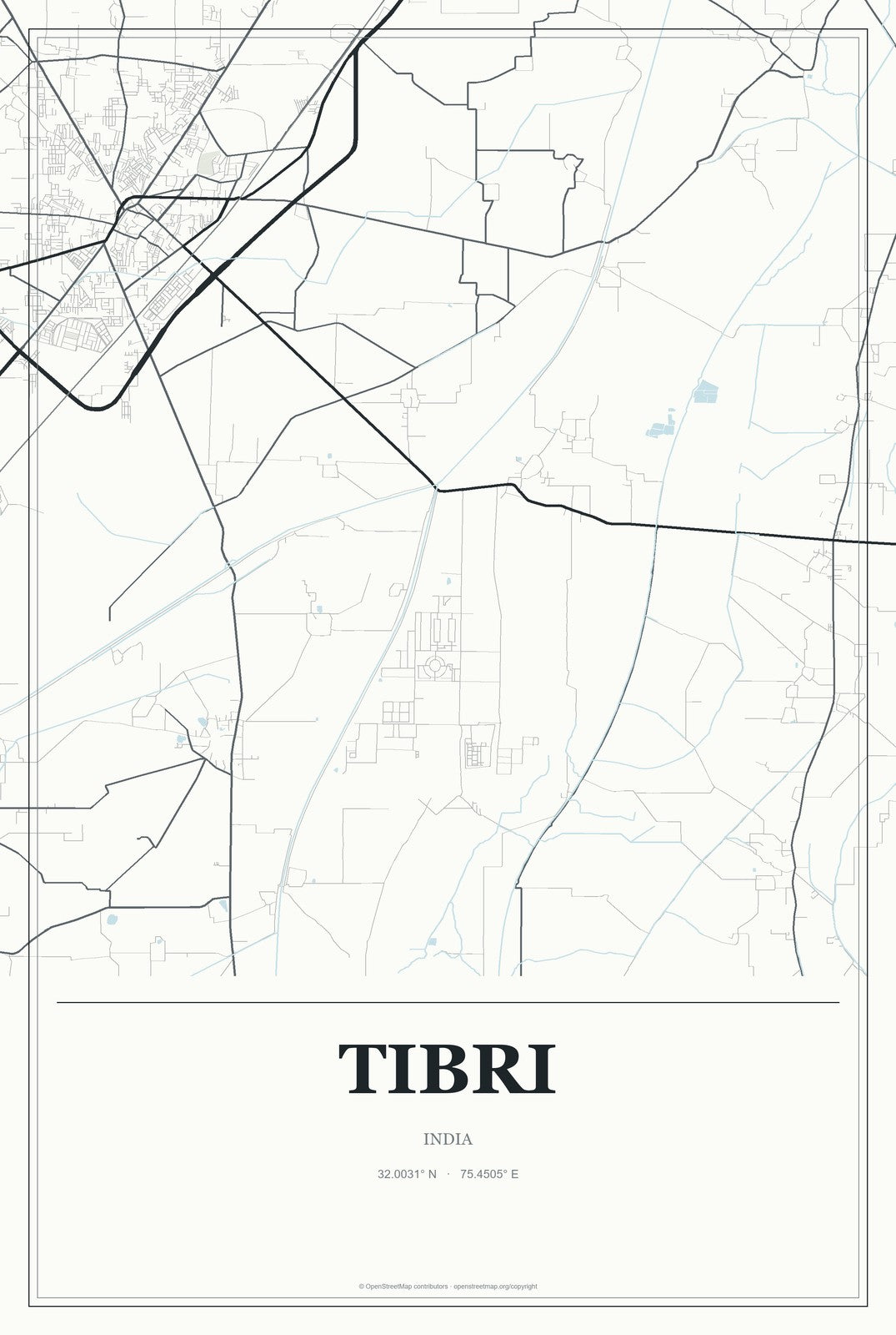 Tibri, India City Map Aluminum Sign in Gallery Air style