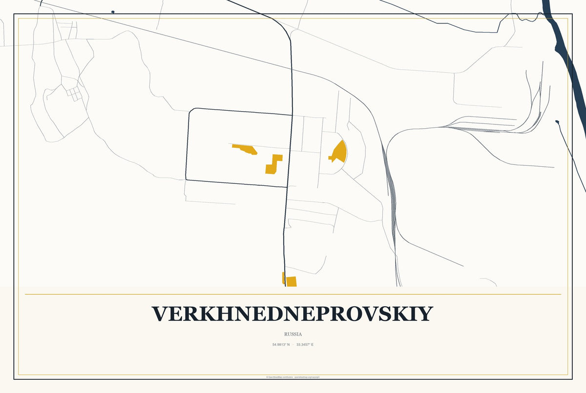 Verkhnedneprovskiy, Russia City Map Aluminum Sign in Citrine Modern style