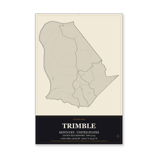 Trimble County, Kentucky Map Aluminum Sign in Museum Plaque style