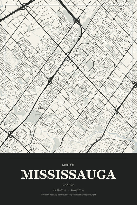 Mississauga, Canada City Map Aluminum Sign in Museum Plaque style