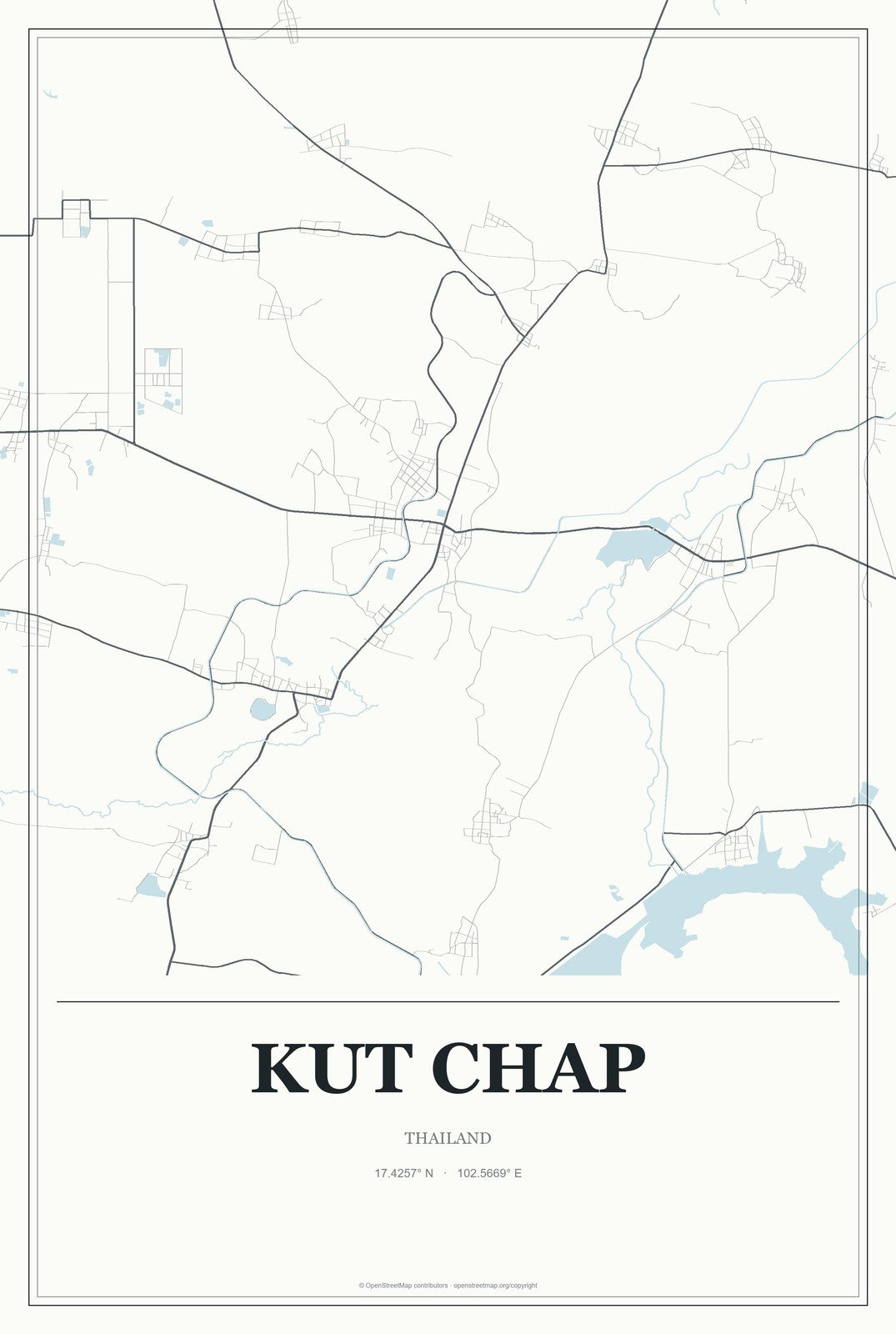 Kut Chap, Thailand City Map Aluminum Sign in Gallery Air style