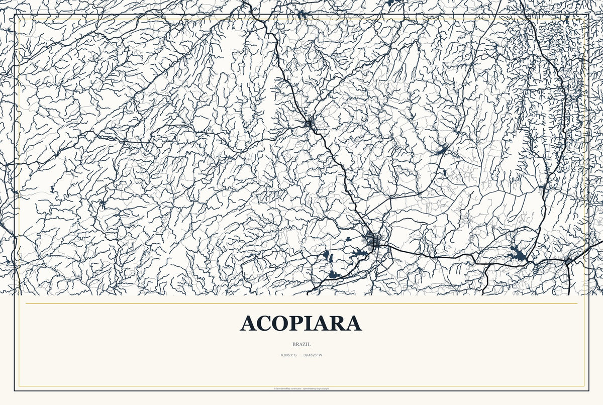 Acopiara, Brazil City Map Aluminum Sign in Citrine Modern style