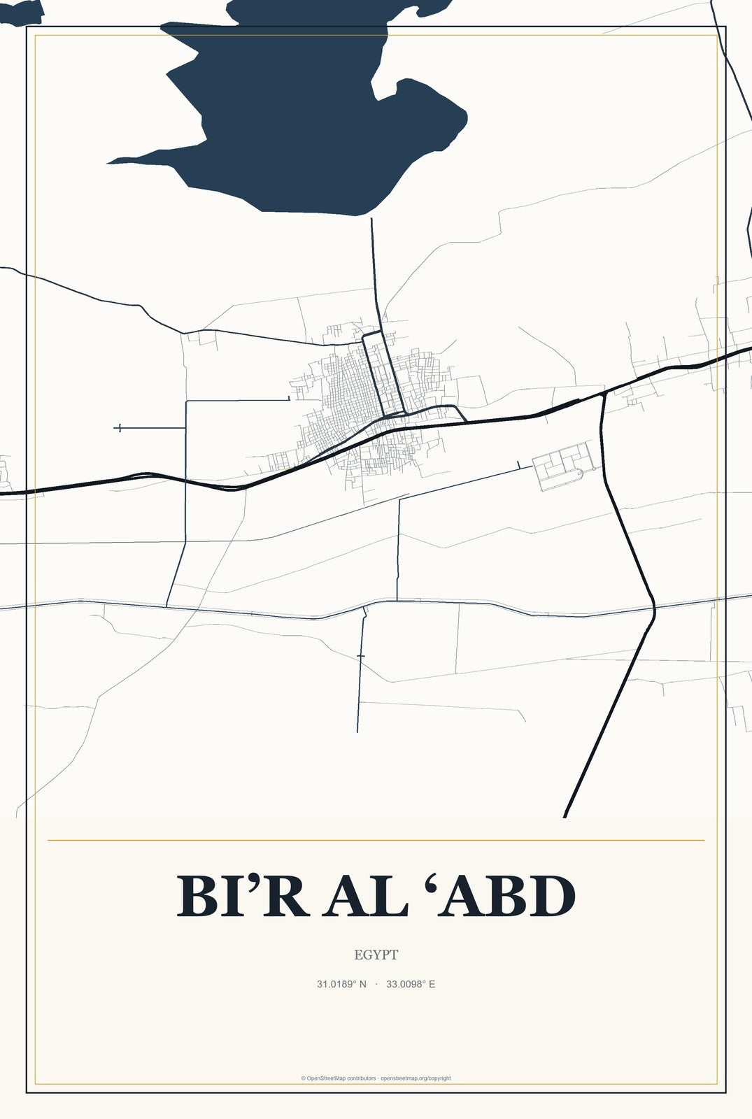 Bi’r al ‘Abd, Egypt City Map Aluminum Sign in Citrine Modern style