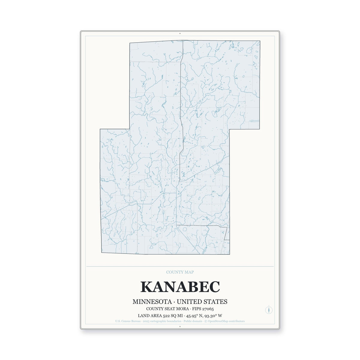 Kanabec County, Minnesota Map Aluminum Sign in Gallery Air style