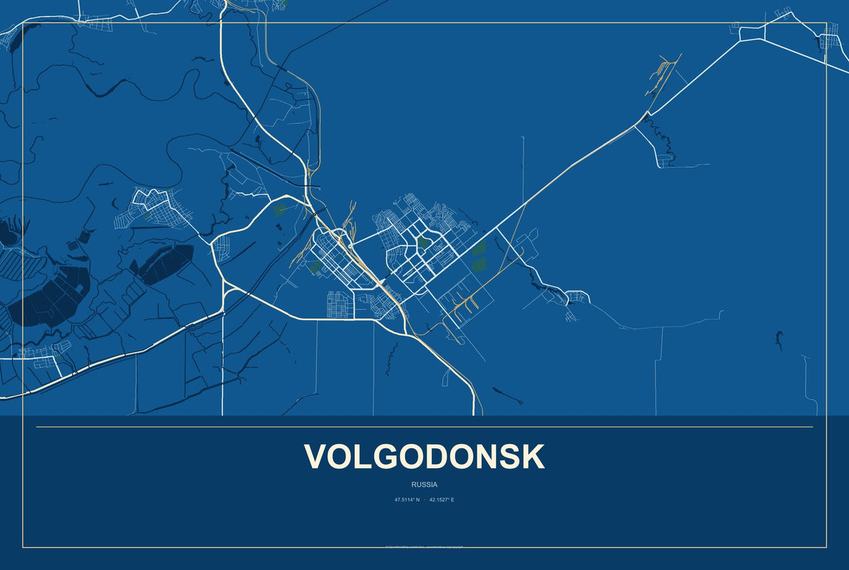 Volgodonsk, Russia City Map Aluminum Sign in Harbor Cobalt style