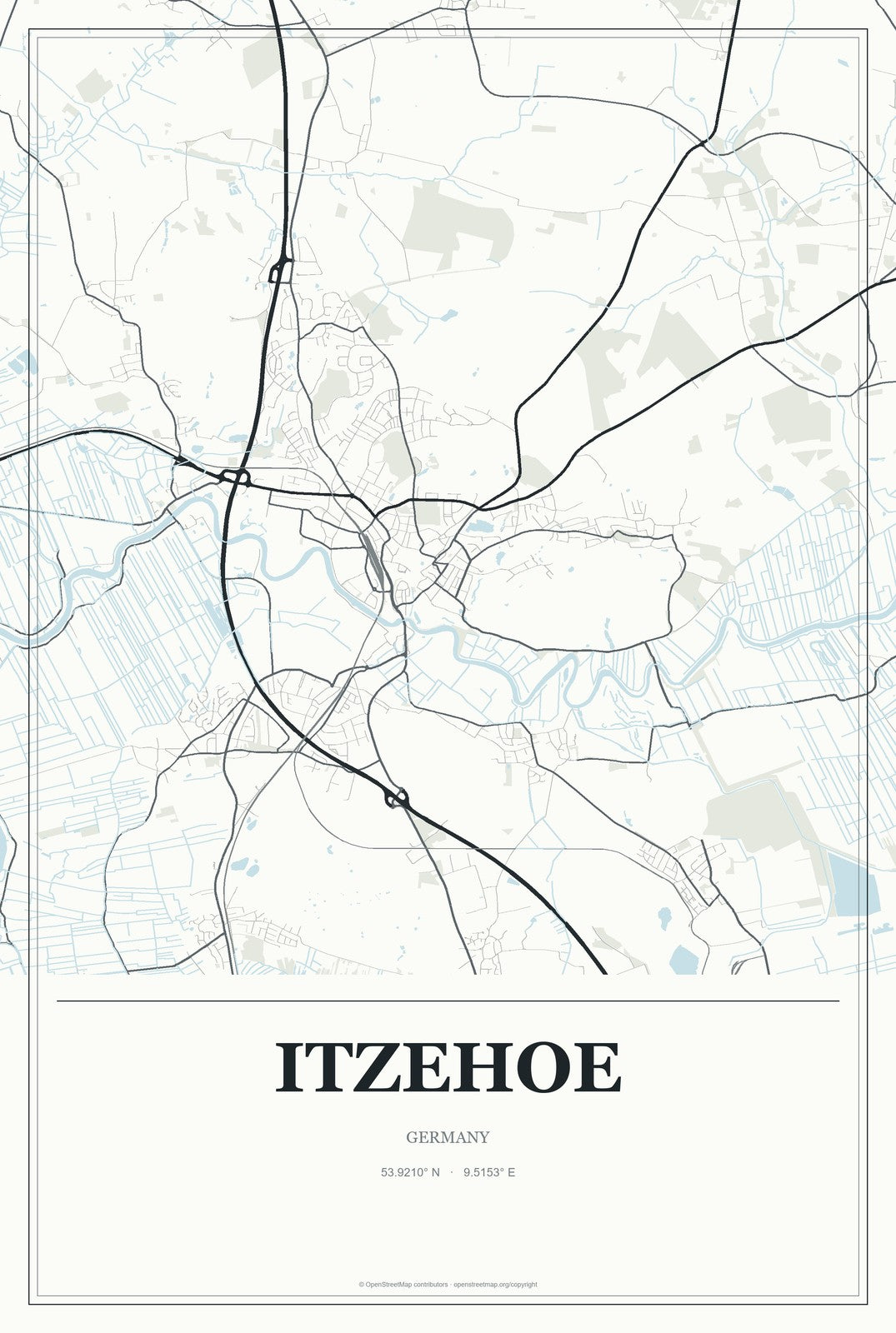 Itzehoe, Germany City Map Aluminum Sign in Gallery Air style