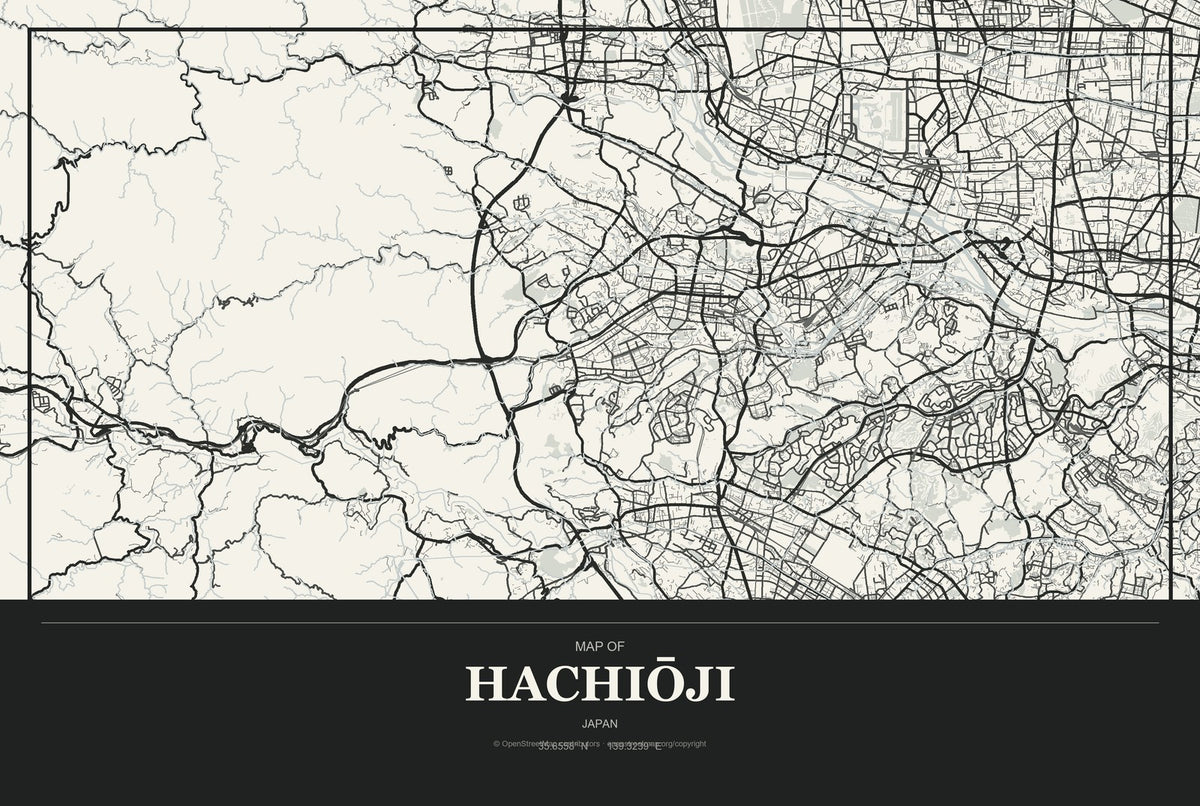 Hachiōji, Japan City Map Aluminum Sign in Museum Plaque style