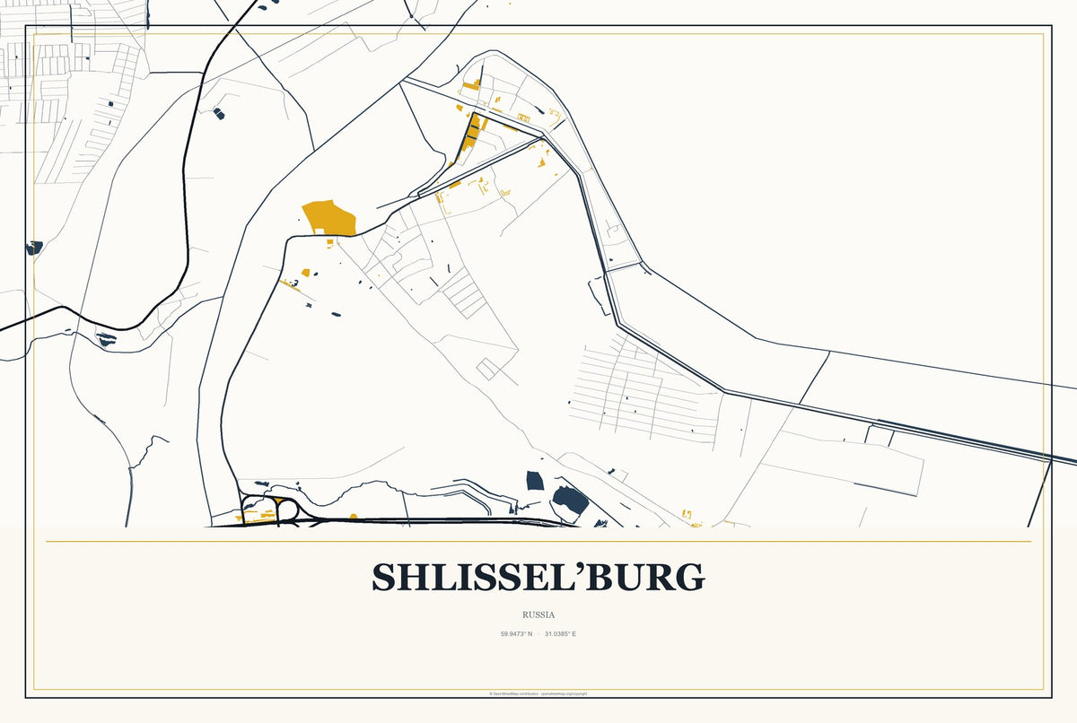 Shlissel’burg, Russia City Map Aluminum Sign in Citrine Modern style