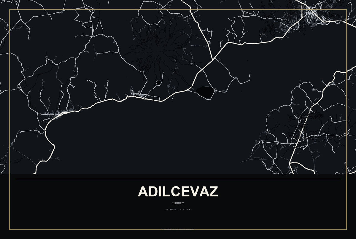 Adilcevaz, Turkey City Map Aluminum Sign in Metropolitan Noir style