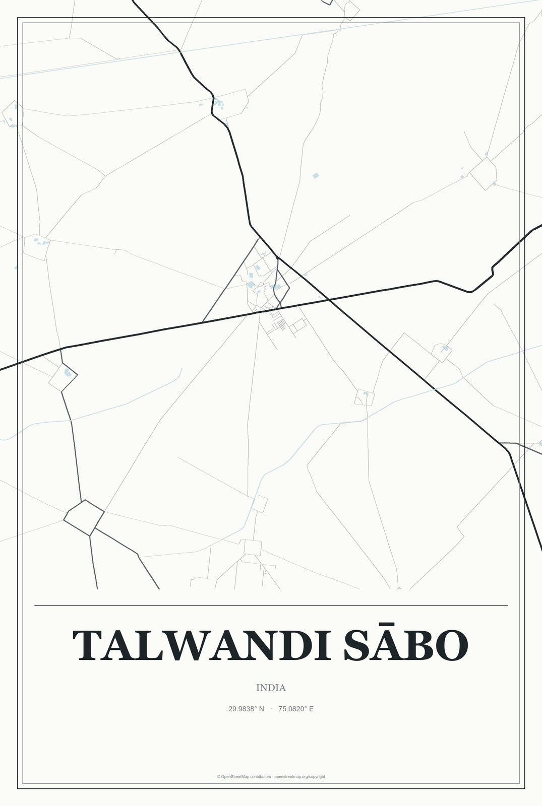 Talwandi Sābo, India City Map Aluminum Sign in Gallery Air style