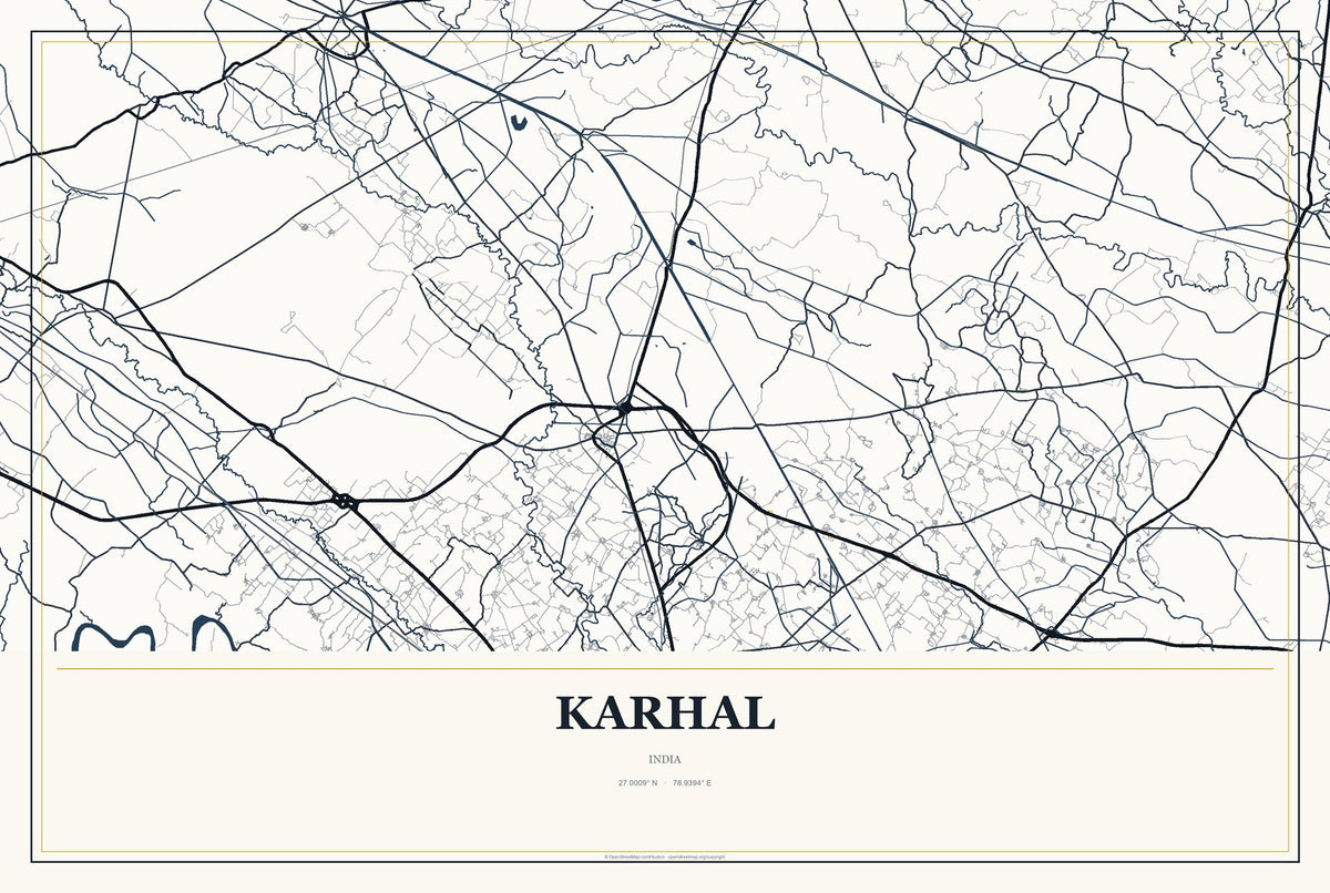 Karhal, India City Map Aluminum Sign in Citrine Modern style