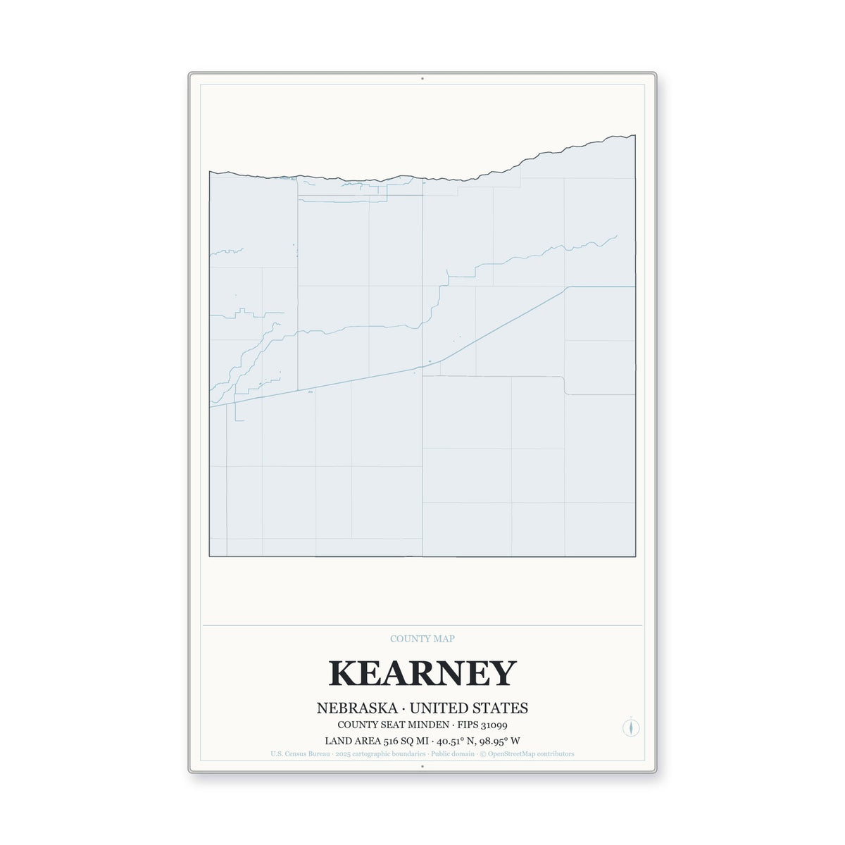 Kearney County, Nebraska Map Aluminum Sign in Gallery Air style