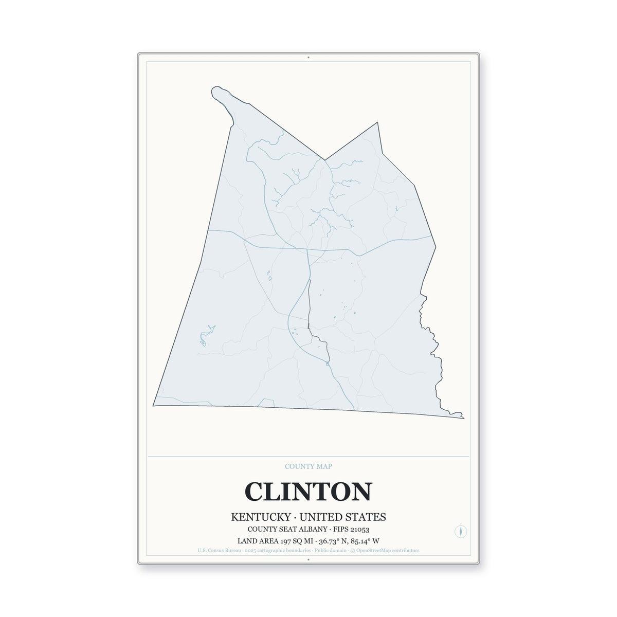 Clinton County, Kentucky Map Aluminum Sign in Gallery Air style