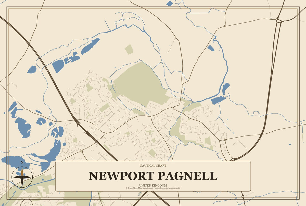 Newport Pagnell, United Kingdom City Map Aluminum Sign in Heritage Nautical style