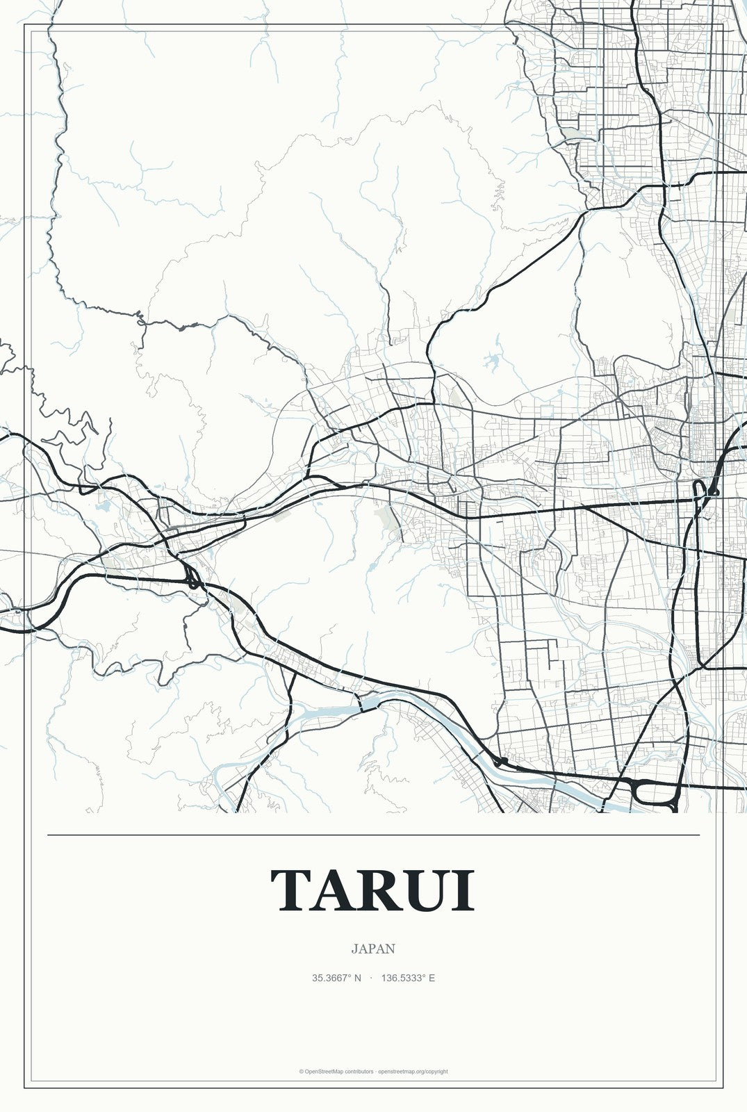 Tarui, Japan City Map Aluminum Sign in Gallery Air style