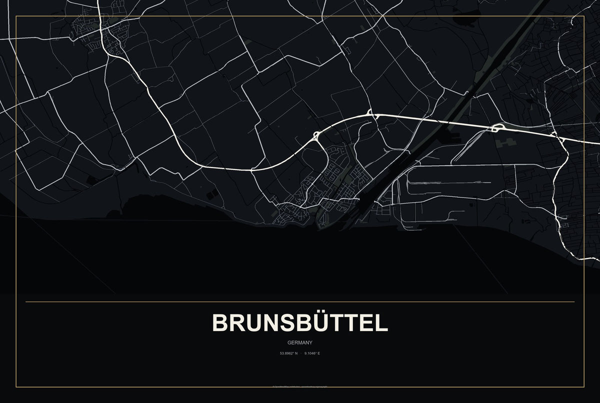 Brunsbüttel, Germany City Map Aluminum Sign in Metropolitan Noir style