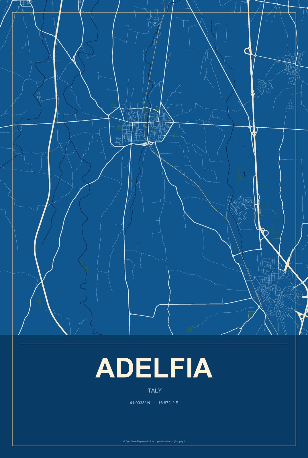 Adelfia, Italy City Map Aluminum Sign in Harbor Cobalt style