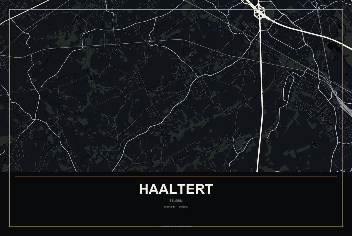 Haaltert, Belgium City Map Aluminum Sign in Metropolitan Noir style