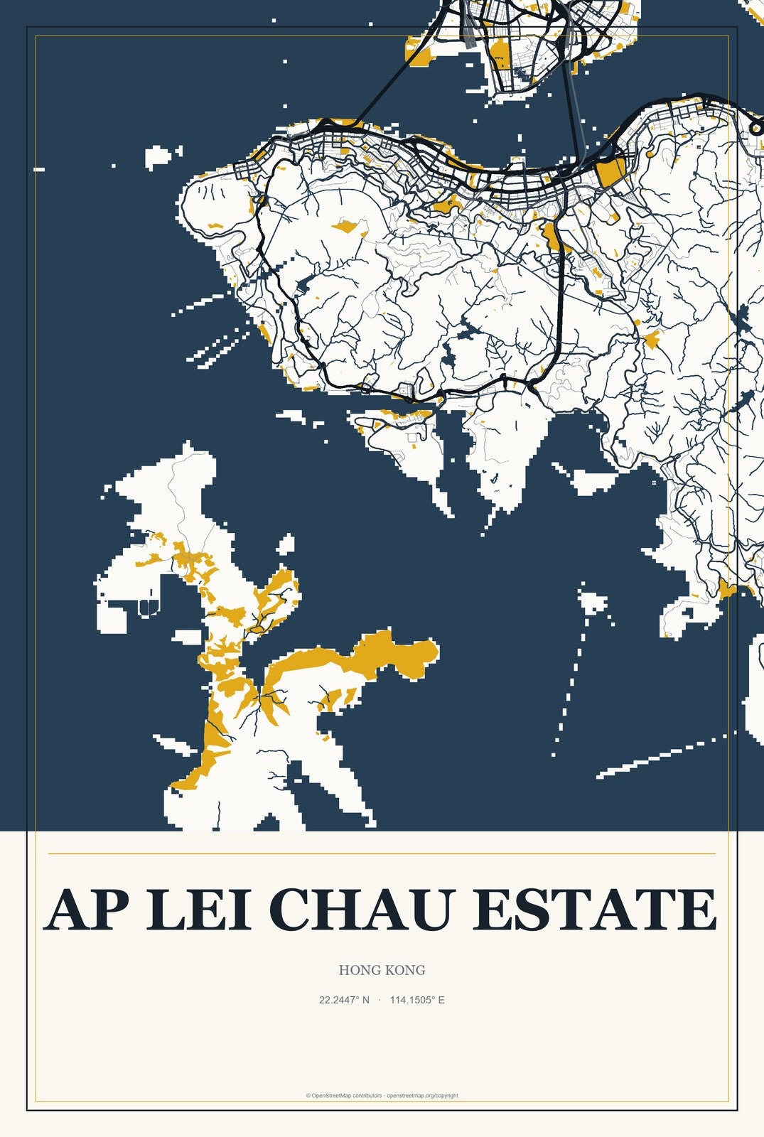 Ap Lei Chau Estate, Hong Kong City Map Aluminum Sign in Citrine Modern style