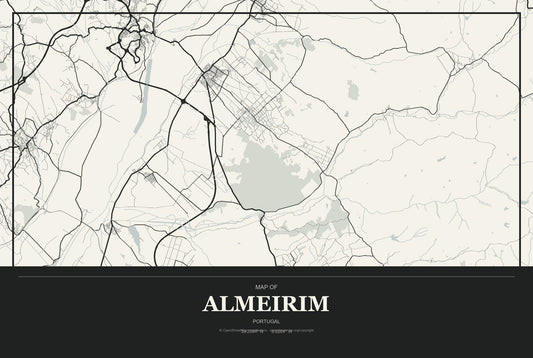 Almeirim, Portugal City Map Aluminum Sign in Museum Plaque style