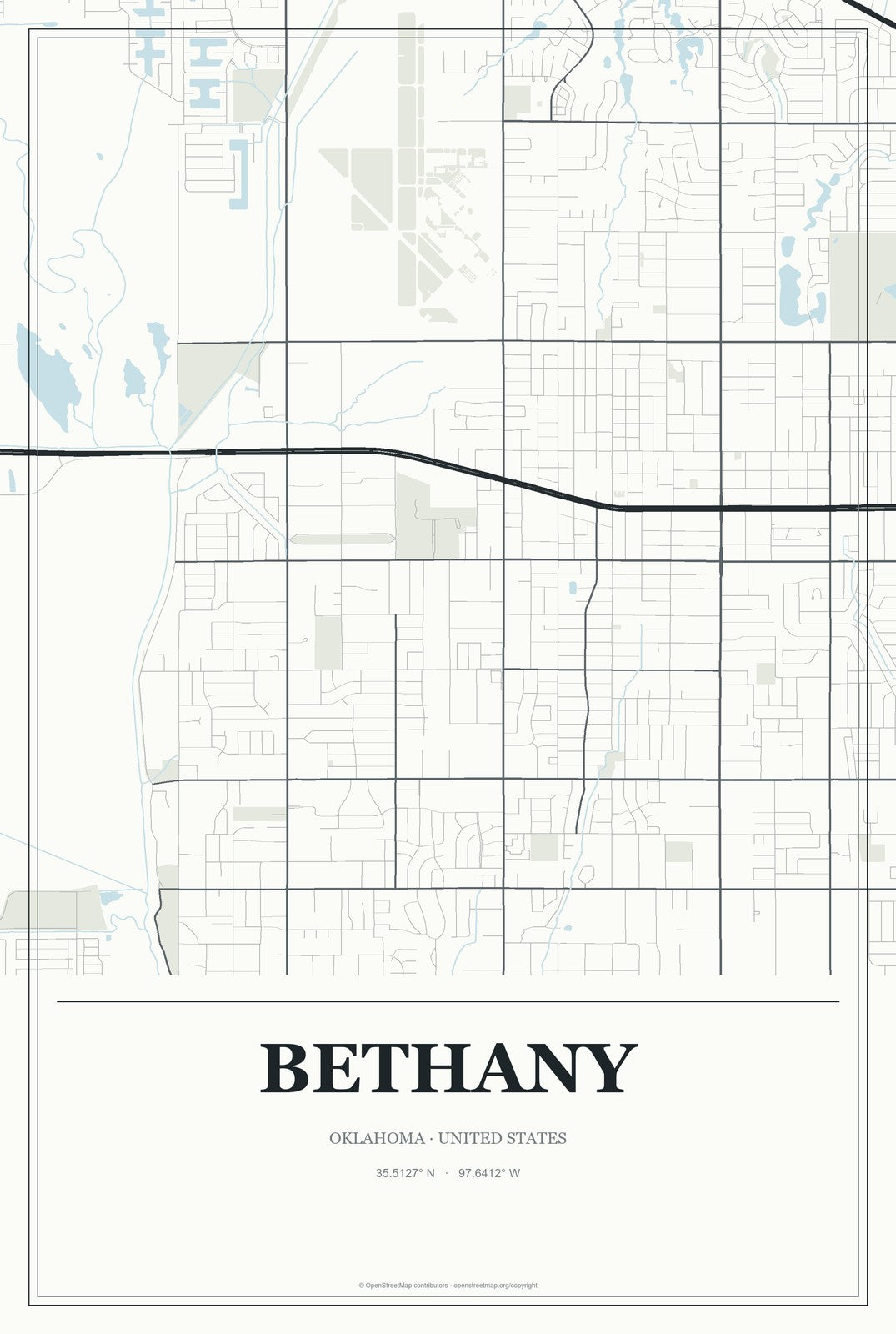 Bethany, Oklahoma City Map Aluminum Sign in Gallery Air style
