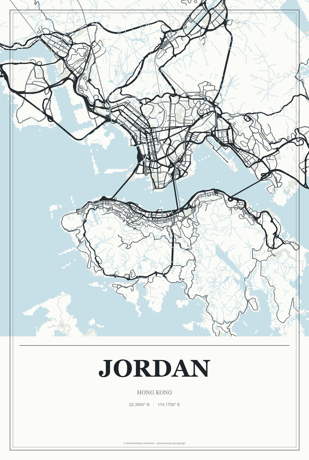 Jordan, Hong Kong City Map Aluminum Sign in Gallery Air style