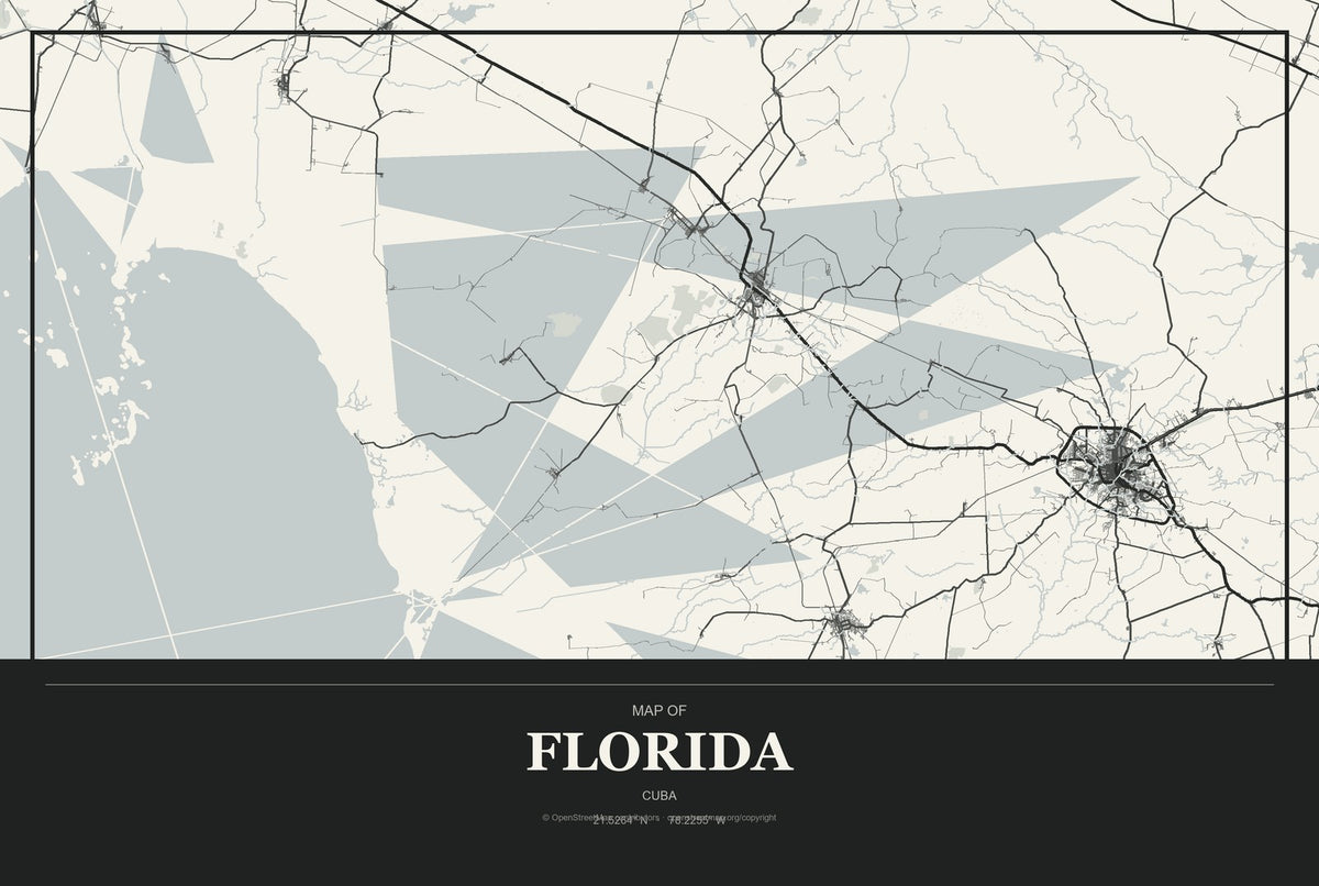 Florida, Cuba City Map Aluminum Sign in Museum Plaque style
