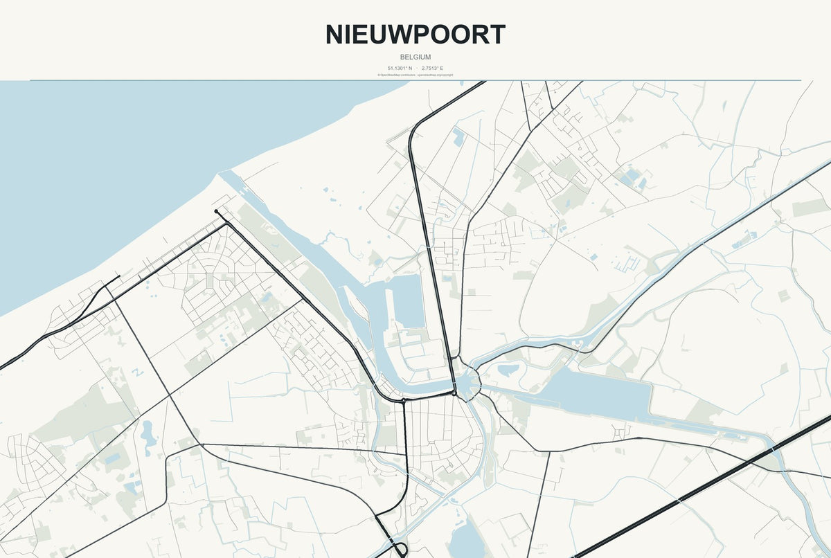 Nieuwpoort, Belgium City Map Aluminum Sign in Headline Atlas style
