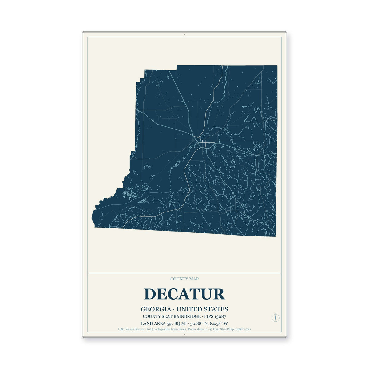 Decatur County, Georgia Map Aluminum Sign in Coastal Cutout style