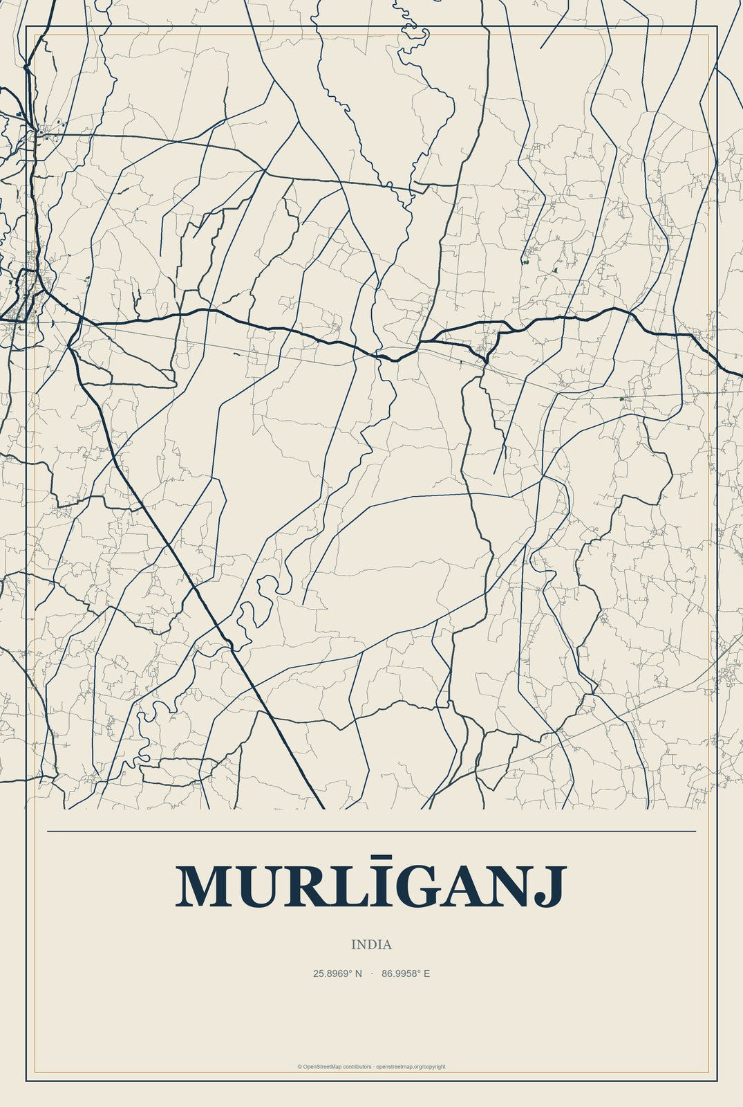 Murlīganj, India City Map Aluminum Sign in Coastal Cutout style