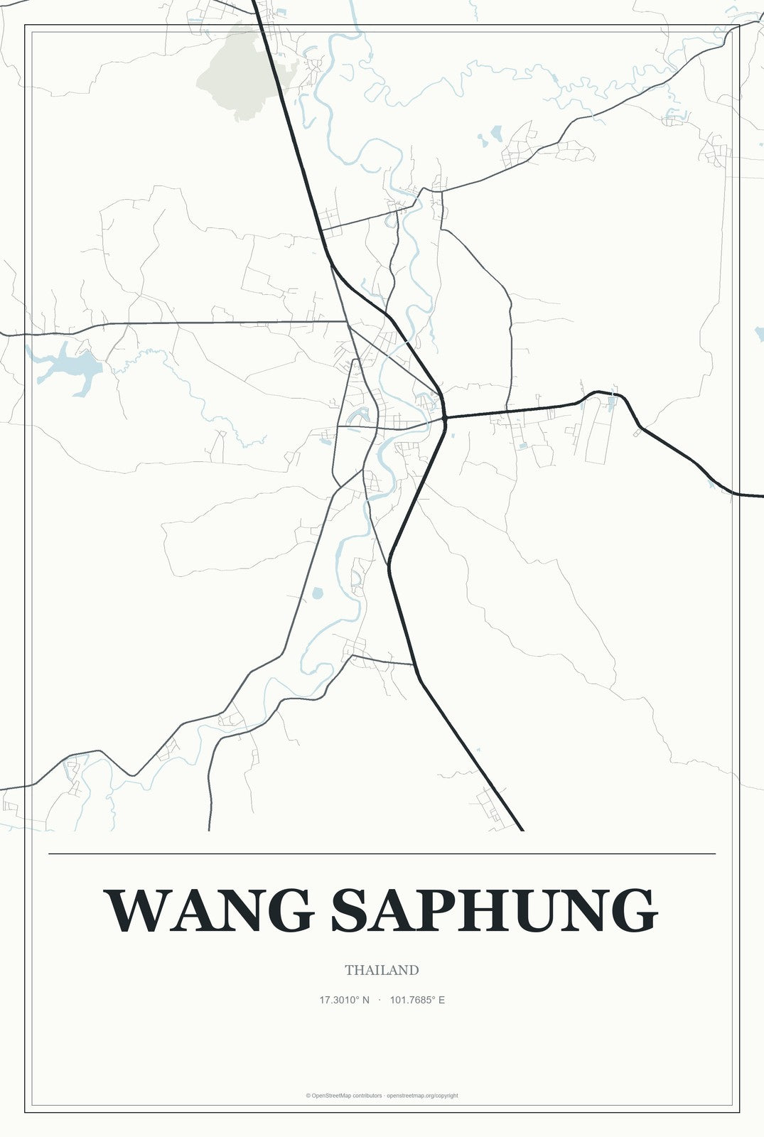Wang Saphung, Thailand City Map Aluminum Sign in Gallery Air style