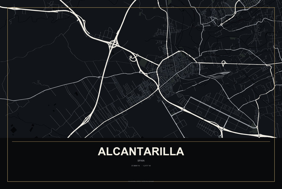 Alcantarilla, Spain City Map Aluminum Sign in Metropolitan Noir style