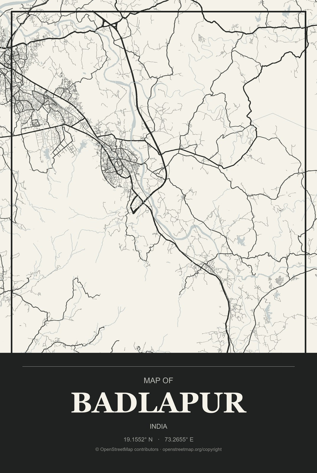 Badlapur, India City Map Aluminum Sign in Museum Plaque style