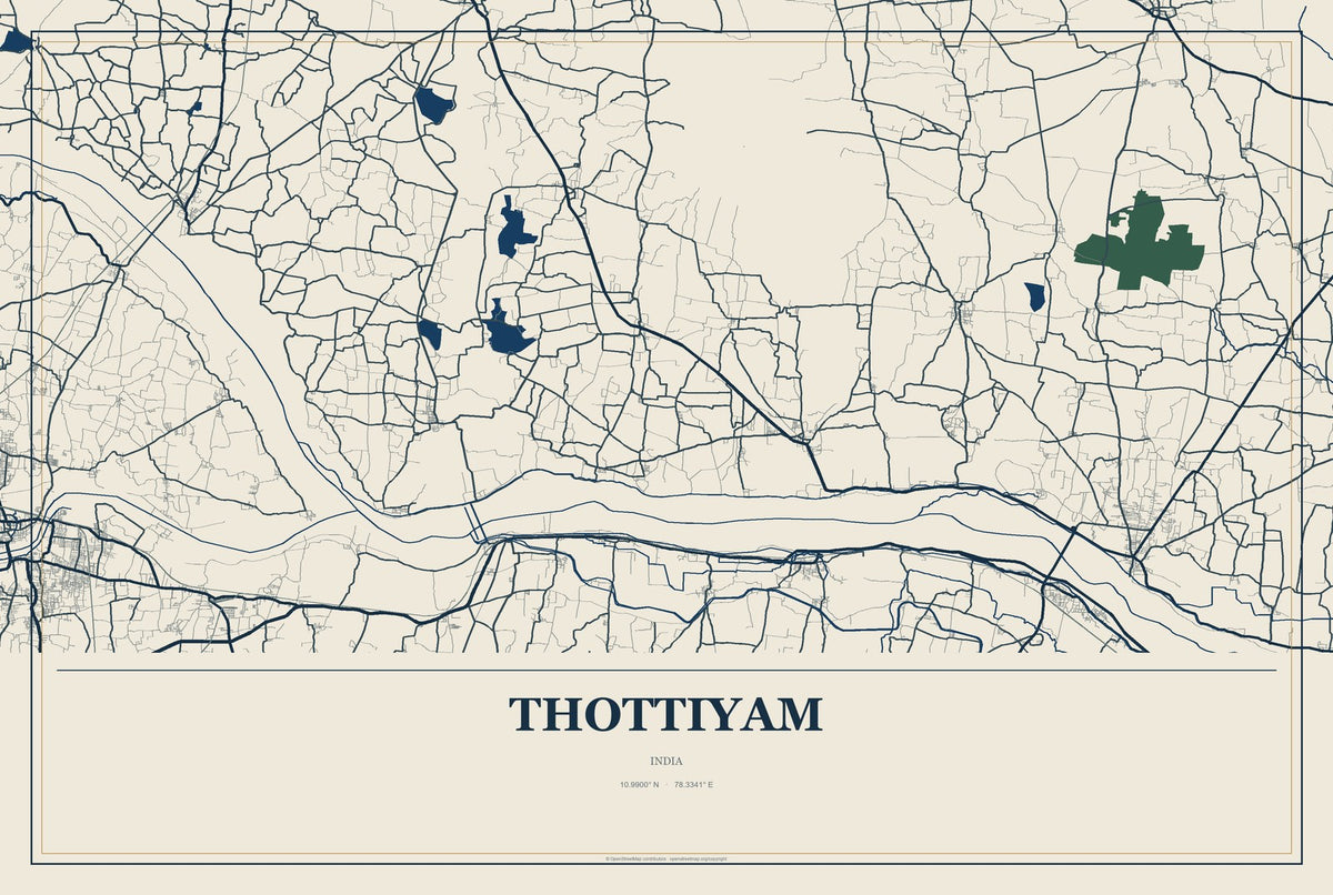 Thottiyam, India City Map Aluminum Sign in Coastal Cutout style