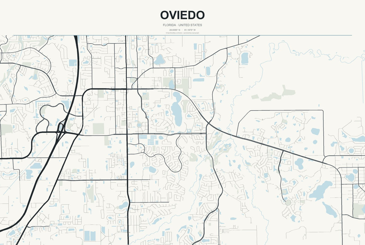 Oviedo, Florida City Map Aluminum Sign in Headline Atlas style