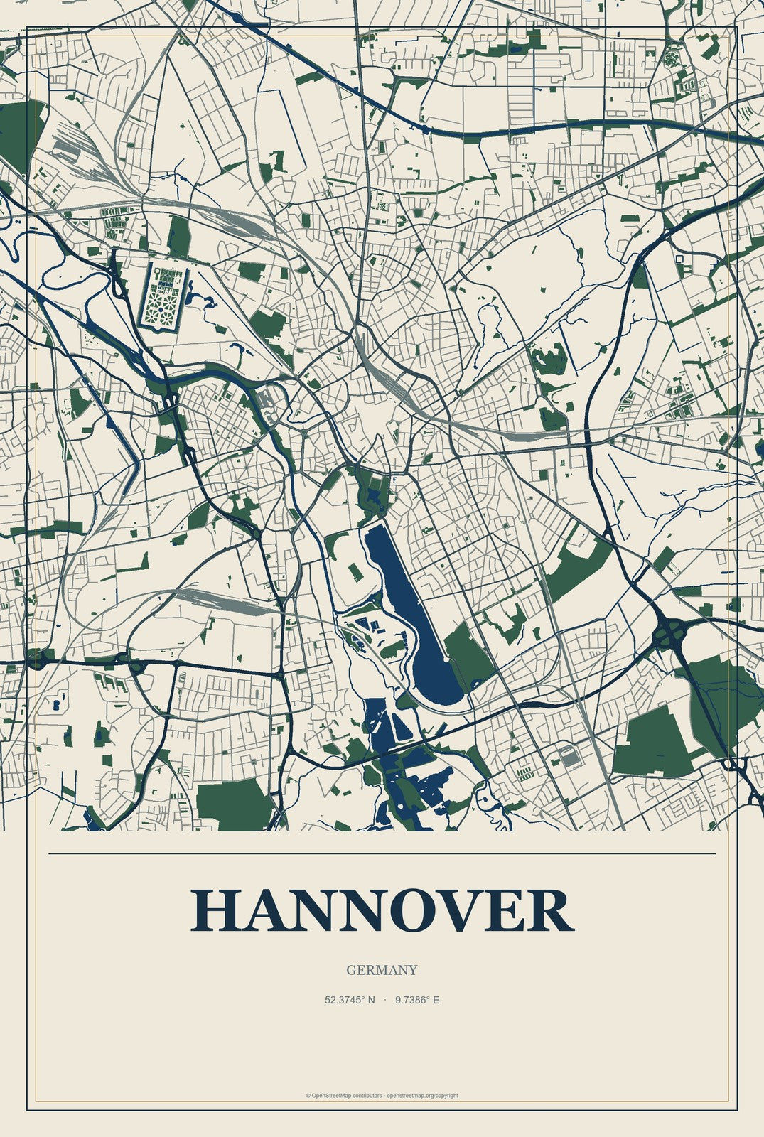 Hannover, Germany City Map Aluminum Sign in Coastal Cutout style