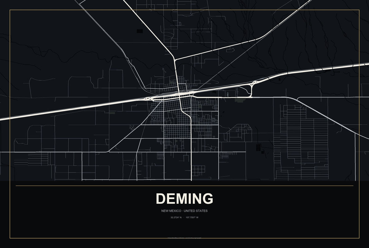 Deming, New Mexico City Map Aluminum Sign in Metropolitan Noir style