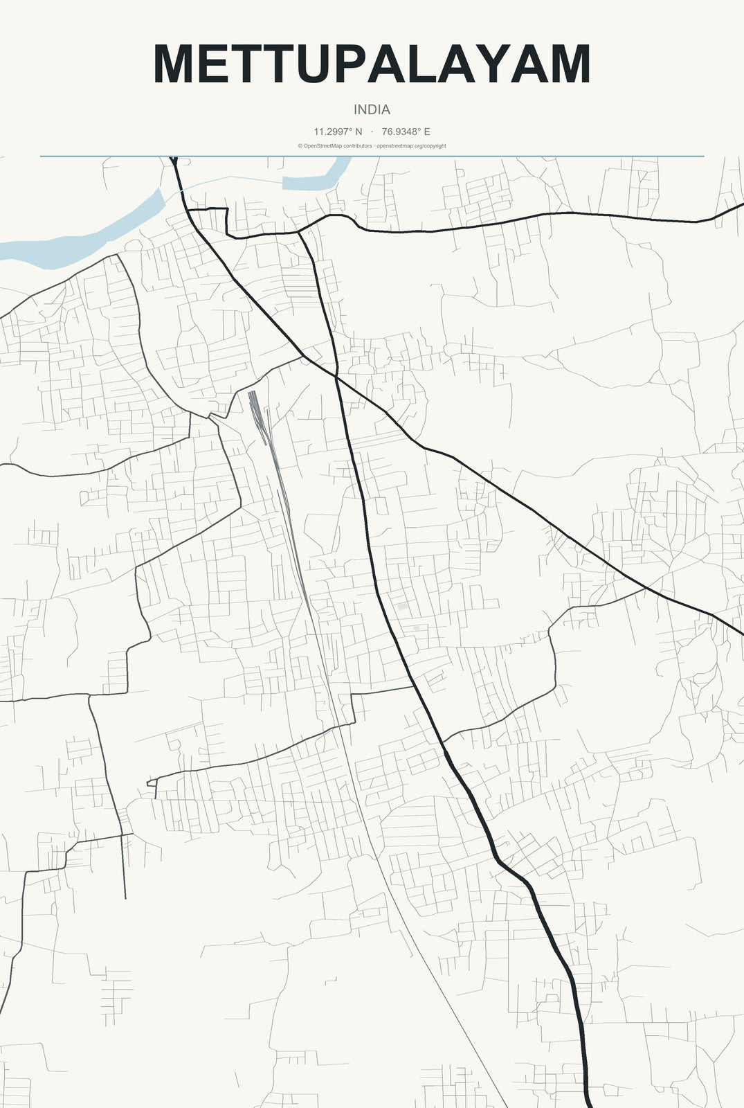 Mettupalayam, India City Map Aluminum Sign in Headline Atlas style
