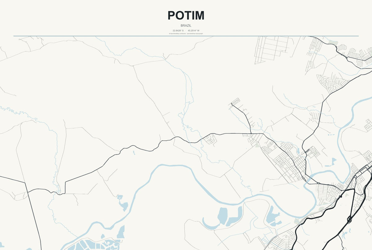 Potim, Brazil City Map Aluminum Sign in Headline Atlas style
