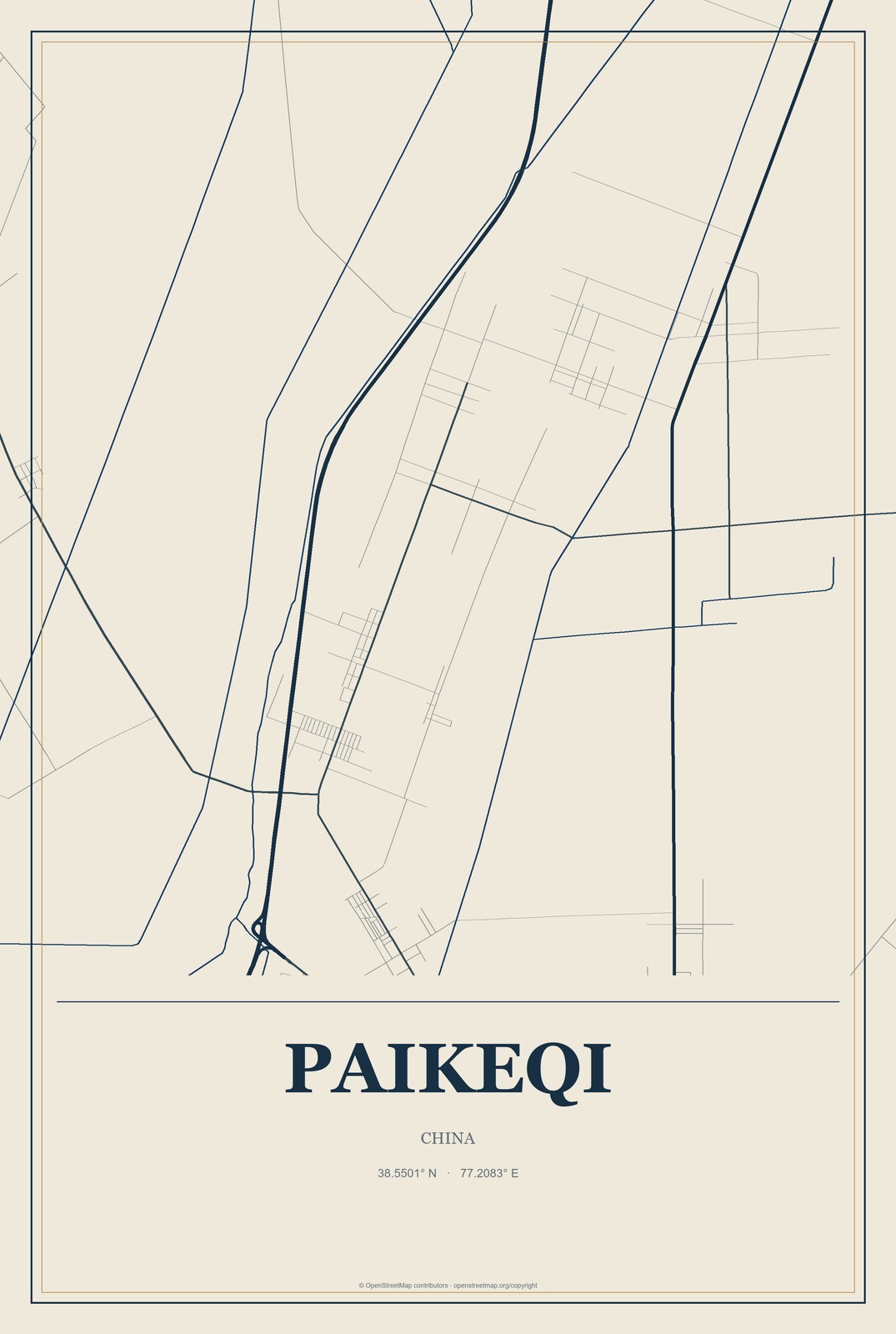Paikeqi, China City Map Aluminum Sign in Coastal Cutout style