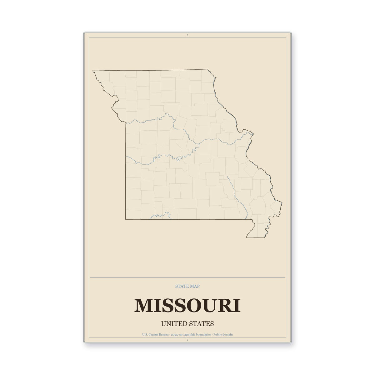 Missouri state map aluminum sign in Heritage Nautical style