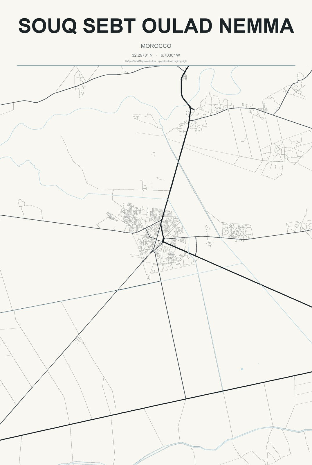Souq Sebt Oulad Nemma, Morocco City Map Aluminum Sign in Headline Atlas style